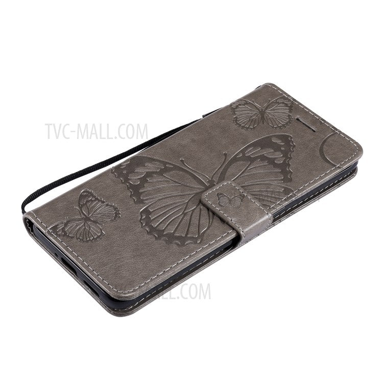 KT Imprinting Flower Series-2 Wallet Stand Leather Butterflies Pattern Phone Covering Case for Oppo Find X3 Pro / Find X3 - Grey