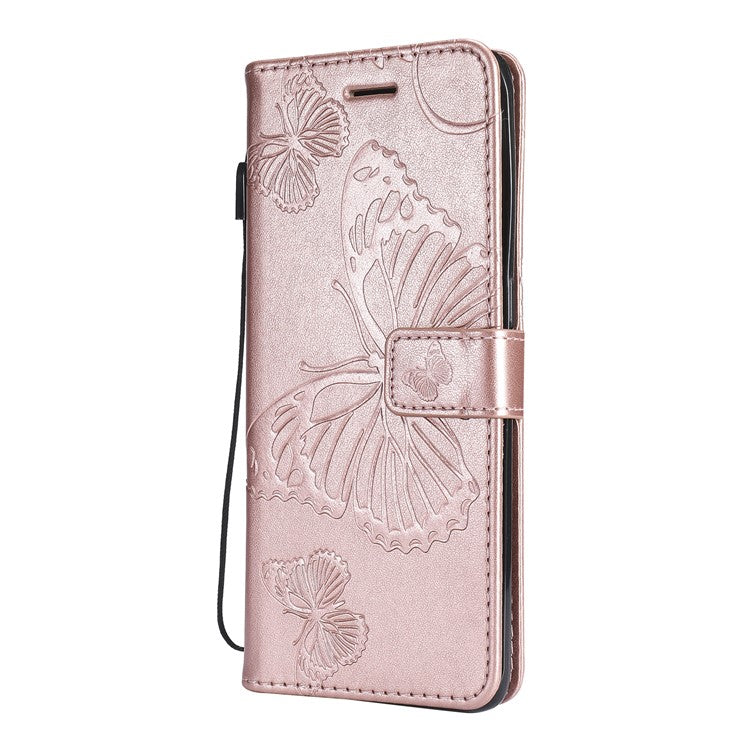 KT Imprinting Flower Series-2 Wallet Stand Leather Butterflies Pattern Phone Covering Case for Oppo Find X3 Pro / Find X3 - Rose Gold