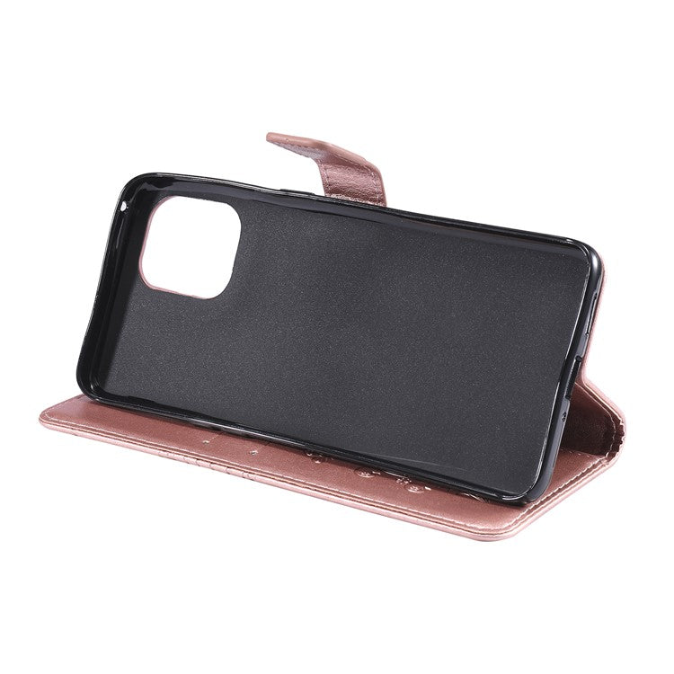 KT Imprinting Flower Series-2 Wallet Stand Leather Butterflies Pattern Phone Covering Case for Oppo Find X3 Pro / Find X3 - Rose Gold