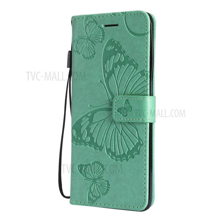KT Imprinting Flower Series-2 Wallet Stand Leather Butterflies Pattern Phone Covering Case for Oppo Find X3 Pro / Find X3 - Green