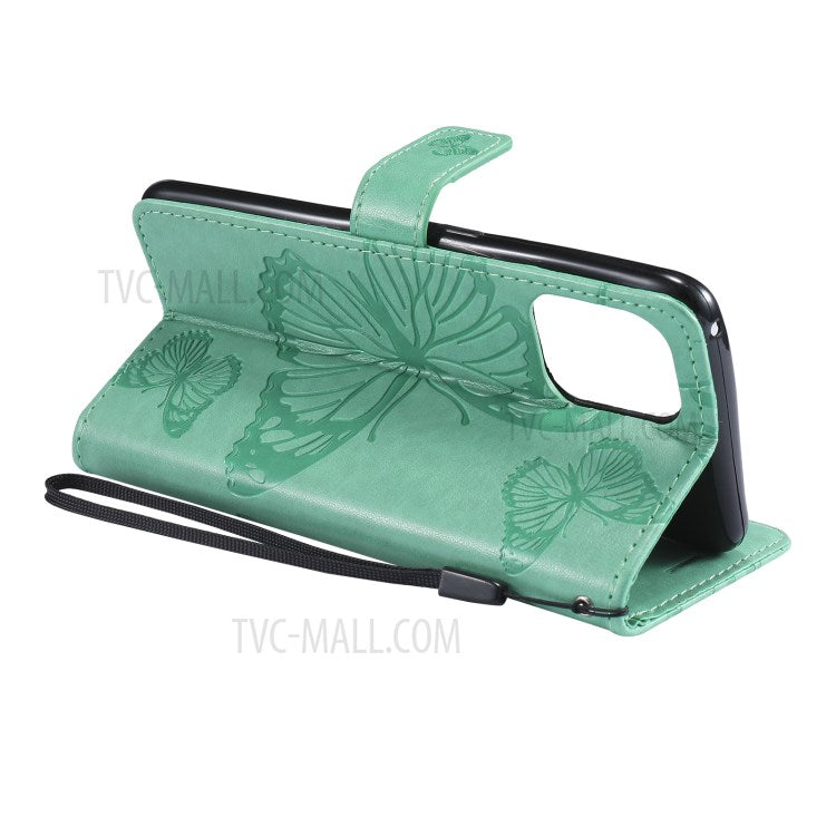 KT Imprinting Flower Series-2 Wallet Stand Leather Butterflies Pattern Phone Covering Case for Oppo Find X3 Pro / Find X3 - Green