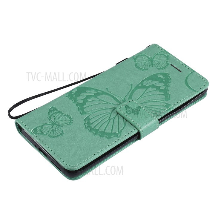 KT Imprinting Flower Series-2 Wallet Stand Leather Butterflies Pattern Phone Covering Case for Oppo Find X3 Pro / Find X3 - Green