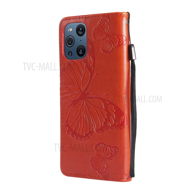 KT Imprinting Flower Series-2 Wallet Stand Leather Butterflies Pattern Phone Covering Case for Oppo Find X3 Pro / Find X3 - Orange