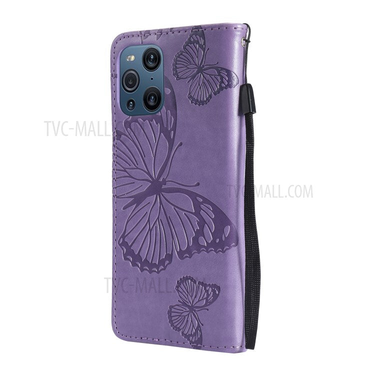 KT Imprinting Flower Series-2 Wallet Stand Leather Butterflies Pattern Phone Covering Case for Oppo Find X3 Pro / Find X3 - Purple