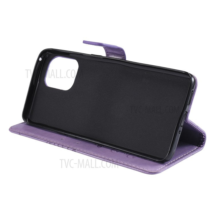KT Imprinting Flower Series-2 Wallet Stand Leather Butterflies Pattern Phone Covering Case for Oppo Find X3 Pro / Find X3 - Purple