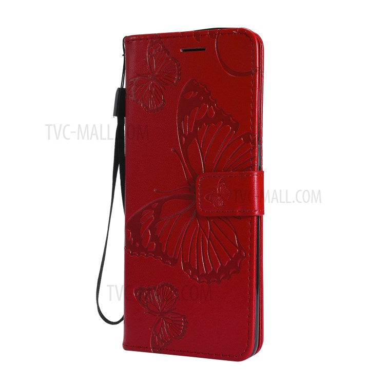 KT Imprinting Flower Series-2 Wallet Stand Leather Butterflies Pattern Phone Covering Case for Oppo Find X3 Pro / Find X3 - Red