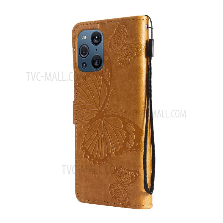 KT Imprinting Flower Series-2 Wallet Stand Leather Butterflies Pattern Phone Covering Case for Oppo Find X3 Pro / Find X3 - Yellow