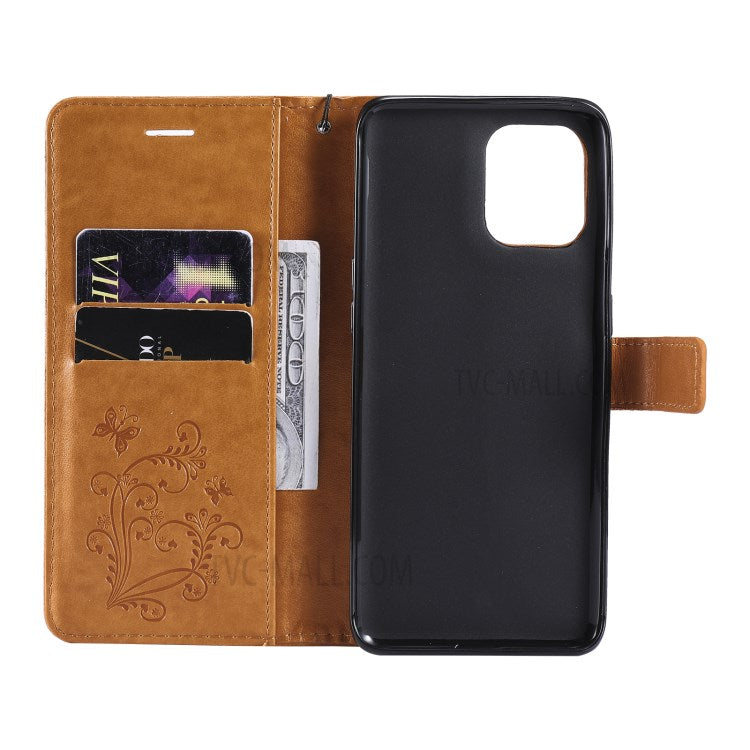 KT Imprinting Flower Series-2 Wallet Stand Leather Butterflies Pattern Phone Covering Case for Oppo Find X3 Pro / Find X3 - Yellow