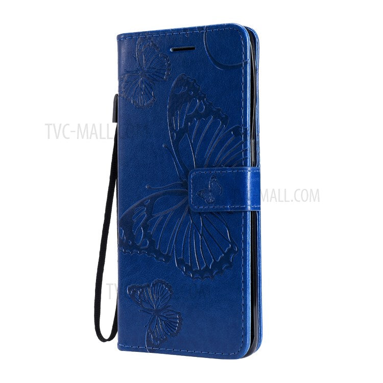 KT Imprinting Flower Series-2 Wallet Stand Leather Butterflies Pattern Phone Covering Case for Oppo Find X3 Pro / Find X3 - Blue
