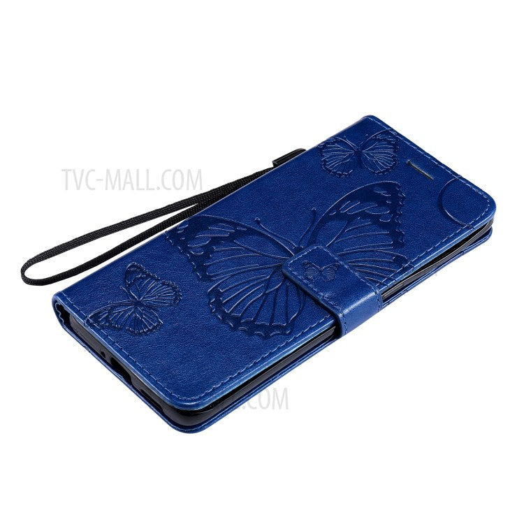 KT Imprinting Flower Series-2 Wallet Stand Leather Butterflies Pattern Phone Covering Case for Oppo Find X3 Pro / Find X3 - Blue