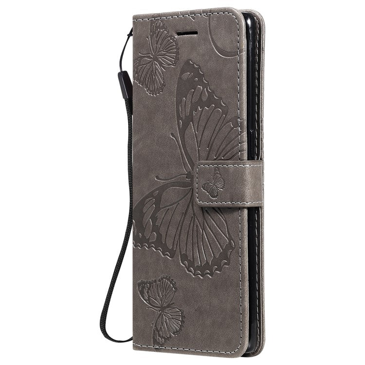 KT Imprinting Flower Series-2 Imprint Butterfly Leather Wallet Stand Case Shell for OPPO Find X3 Neo/Reno5 Pro Plus 5G - Grey