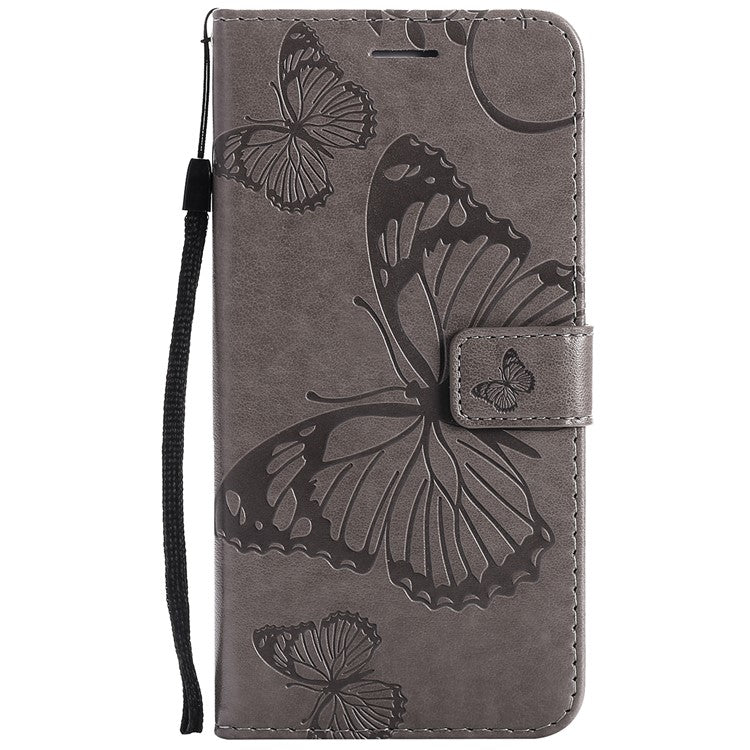 KT Imprinting Flower Series-2 Imprint Butterfly Leather Wallet Stand Case Shell for OPPO Find X3 Neo/Reno5 Pro Plus 5G - Grey