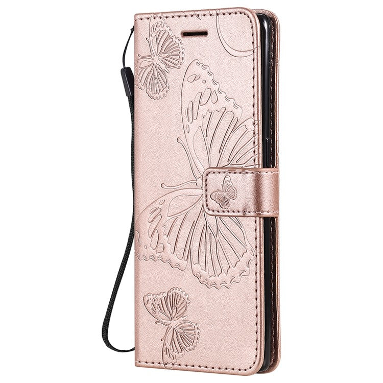 KT Imprinting Flower Series-2 Imprint Butterfly Leather Wallet Stand Case Shell for OPPO Find X3 Neo/Reno5 Pro Plus 5G - Rose Gold