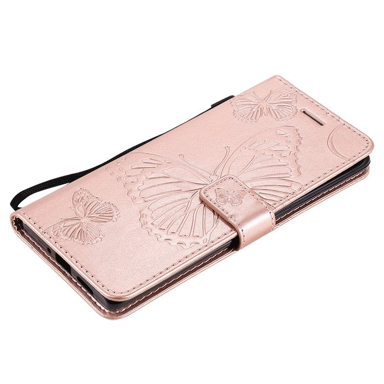 KT Imprinting Flower Series-2 Imprint Butterfly Leather Wallet Stand Case Shell for OPPO Find X3 Neo/Reno5 Pro Plus 5G - Rose Gold