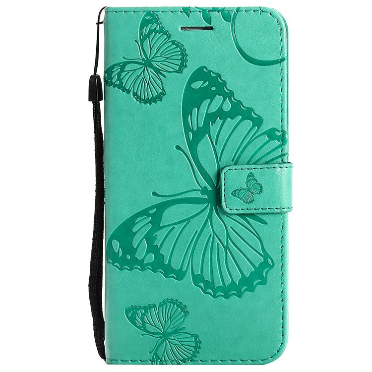 KT Imprinting Flower Series-2 Imprint Butterfly Leather Wallet Stand Case Shell for OPPO Find X3 Neo/Reno5 Pro Plus 5G - Green
