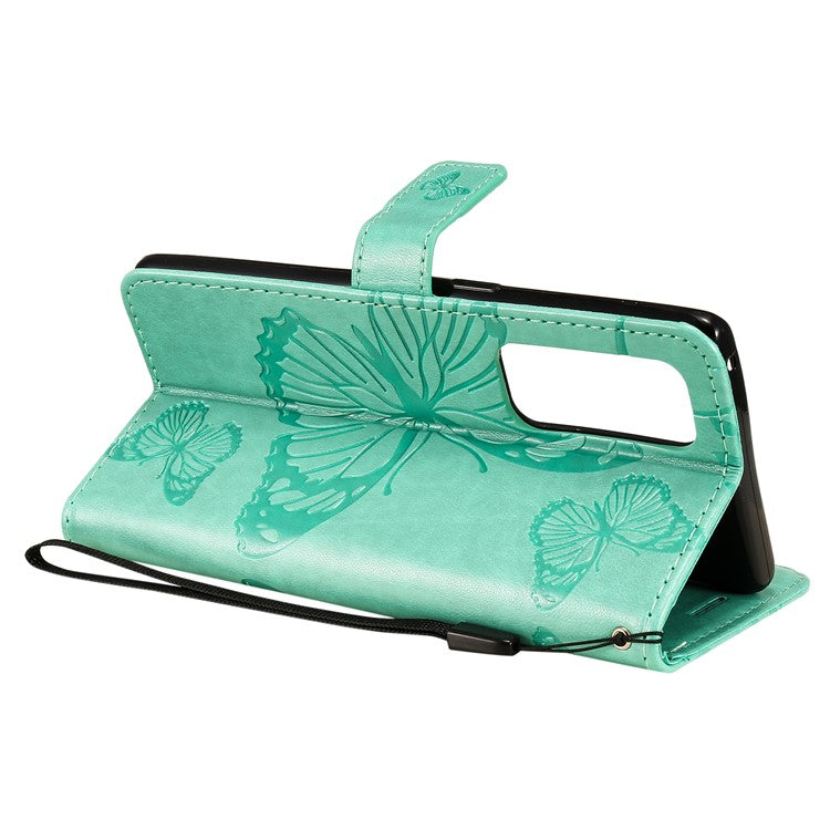 KT Imprinting Flower Series-2 Imprint Butterfly Leather Wallet Stand Case Shell for OPPO Find X3 Neo/Reno5 Pro Plus 5G - Green