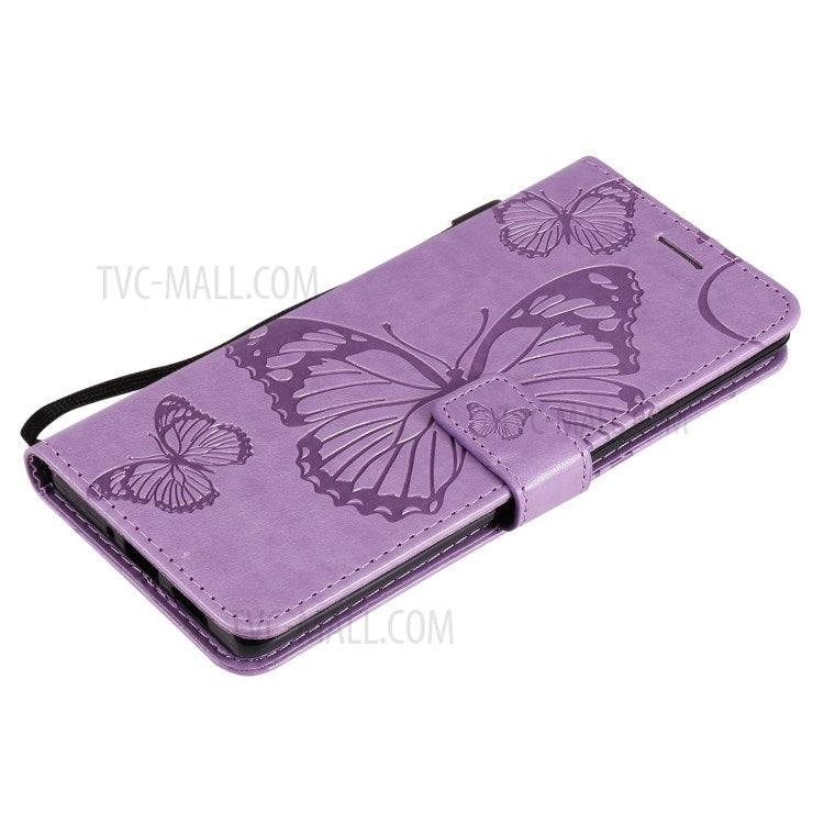 KT Imprinting Flower Series-2 Imprint Butterfly Leather Wallet Stand Case Shell for OPPO Find X3 Neo/Reno5 Pro Plus 5G - Purple
