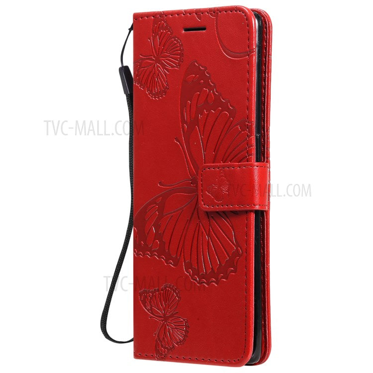 KT Imprinting Flower Series-2 Imprint Butterfly Leather Wallet Stand Case Shell for OPPO Find X3 Neo/Reno5 Pro Plus 5G - Red
