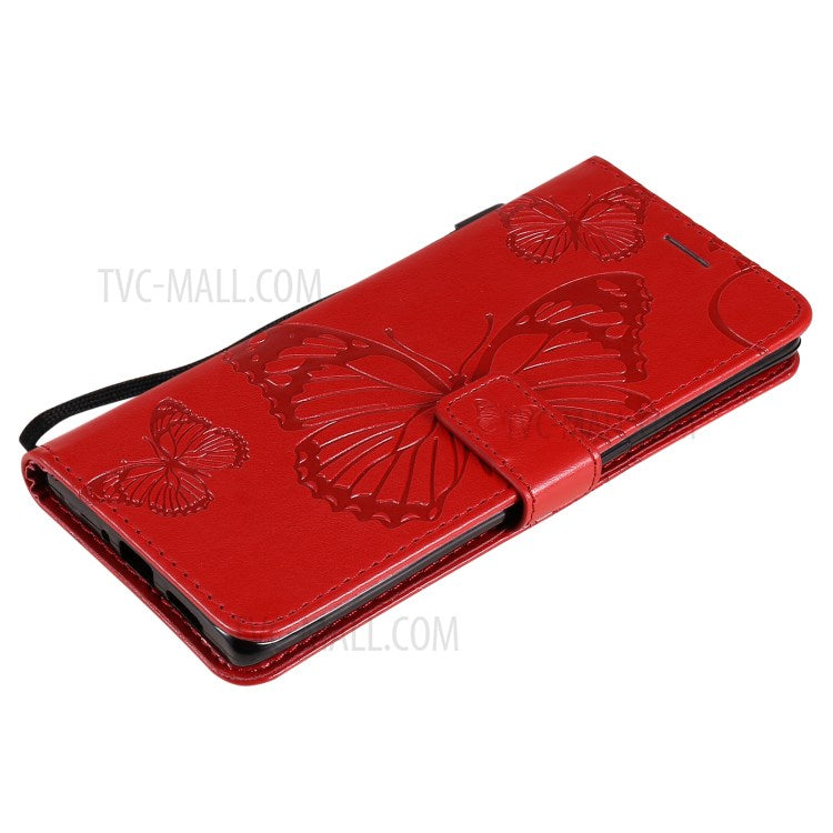 KT Imprinting Flower Series-2 Imprint Butterfly Leather Wallet Stand Case Shell for OPPO Find X3 Neo/Reno5 Pro Plus 5G - Red