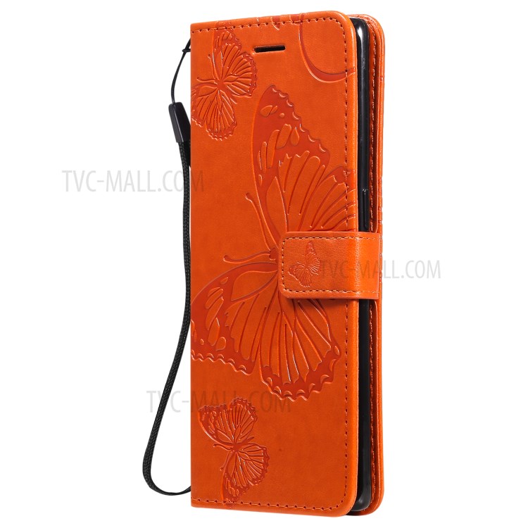 KT Imprinting Flower Series-2 Imprint Butterfly Leather Wallet Stand Case Shell for OPPO Find X3 Neo/Reno5 Pro Plus 5G - Orange