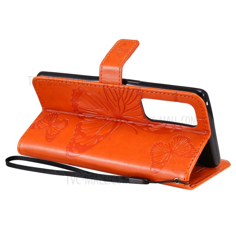 KT Imprinting Flower Series-2 Imprint Butterfly Leather Wallet Stand Case Shell for OPPO Find X3 Neo/Reno5 Pro Plus 5G - Orange