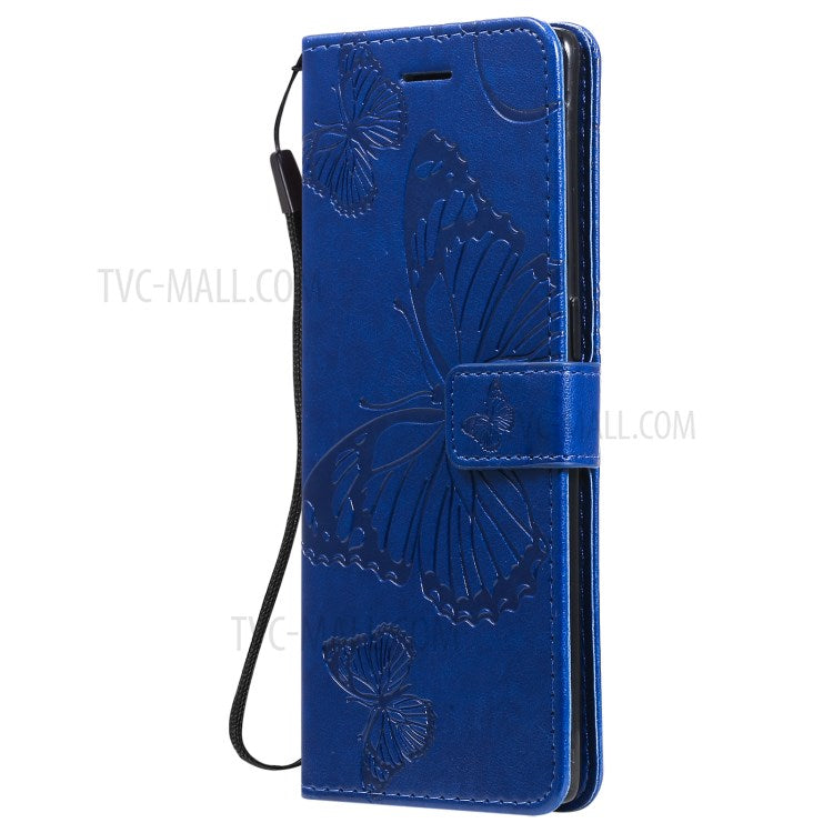 KT Imprinting Flower Series-2 Imprint Butterfly Leather Wallet Stand Case Shell for OPPO Find X3 Neo/Reno5 Pro Plus 5G - Blue