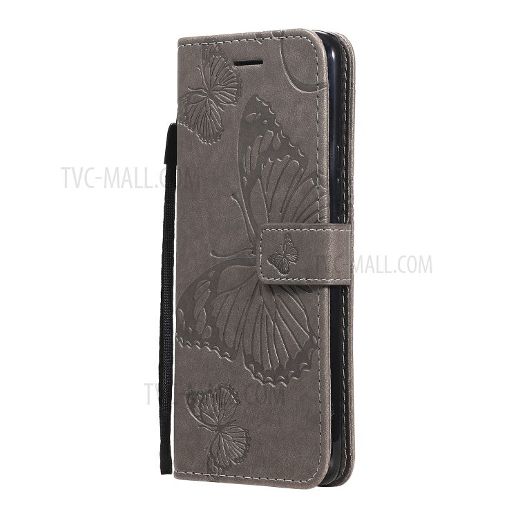 KT Imprinting Flower Series-2 Imprint Butterflies Pattern Wallet Stand Leather Phone Covering Case for Realme 8 / Realme 8 Pro 4G - Grey