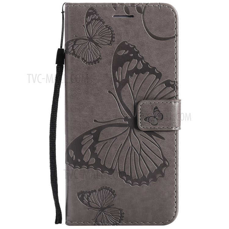 KT Imprinting Flower Series-2 Imprint Butterflies Pattern Wallet Stand Leather Phone Covering Case for Realme 8 / Realme 8 Pro 4G - Grey