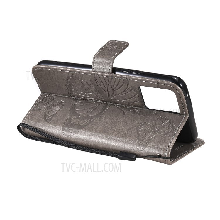 KT Imprinting Flower Series-2 Imprint Butterflies Pattern Wallet Stand Leather Phone Covering Case for Realme 8 / Realme 8 Pro 4G - Grey
