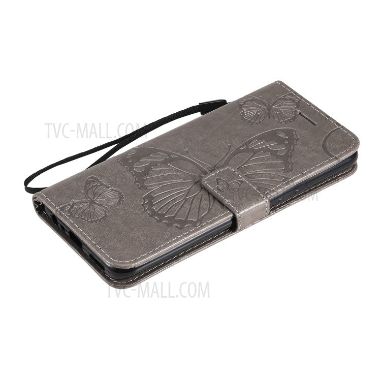 KT Imprinting Flower Series-2 Imprint Butterflies Pattern Wallet Stand Leather Phone Covering Case for Realme 8 / Realme 8 Pro 4G - Grey