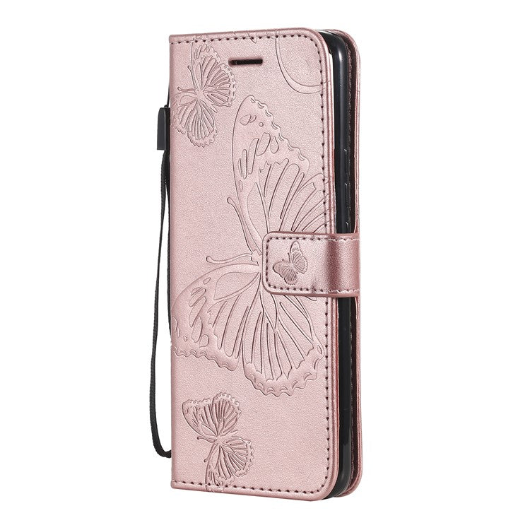 KT Imprinting Flower Series-2 Imprint Butterflies Pattern Wallet Stand Leather Phone Covering Case for Realme 8 / Realme 8 Pro 4G - Rose Gold