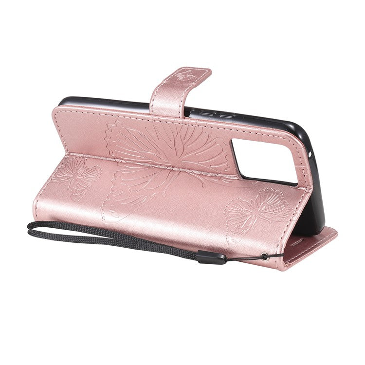 KT Imprinting Flower Series-2 Imprint Butterflies Pattern Wallet Stand Leather Phone Covering Case for Realme 8 / Realme 8 Pro 4G - Rose Gold