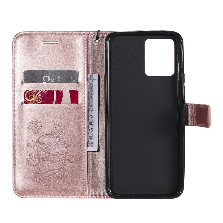 KT Imprinting Flower Series-2 Imprint Butterflies Pattern Wallet Stand Leather Phone Covering Case for Realme 8 / Realme 8 Pro 4G - Rose Gold
