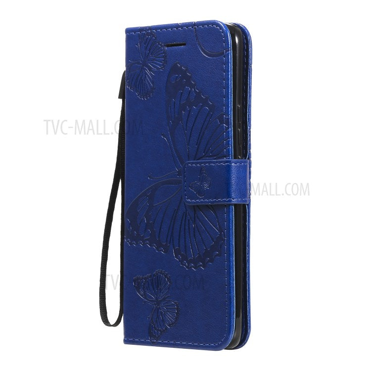 KT Imprinting Flower Series-2 Imprint Butterflies Pattern Wallet Stand Leather Phone Covering Case for Realme 8 / Realme 8 Pro 4G - Blue