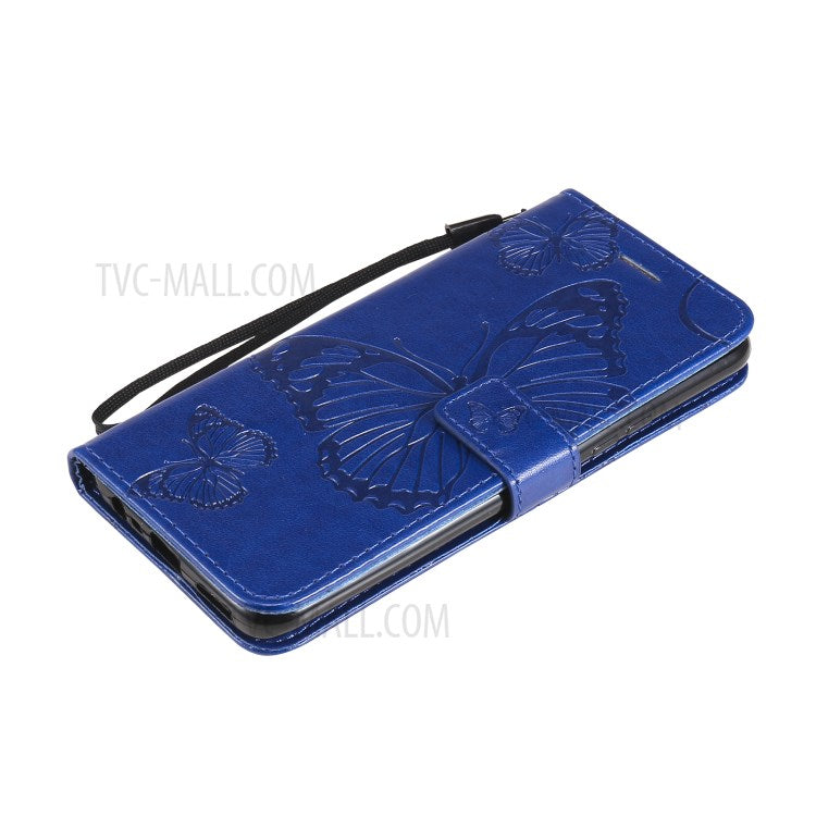 KT Imprinting Flower Series-2 Imprint Butterflies Pattern Wallet Stand Leather Phone Covering Case for Realme 8 / Realme 8 Pro 4G - Blue