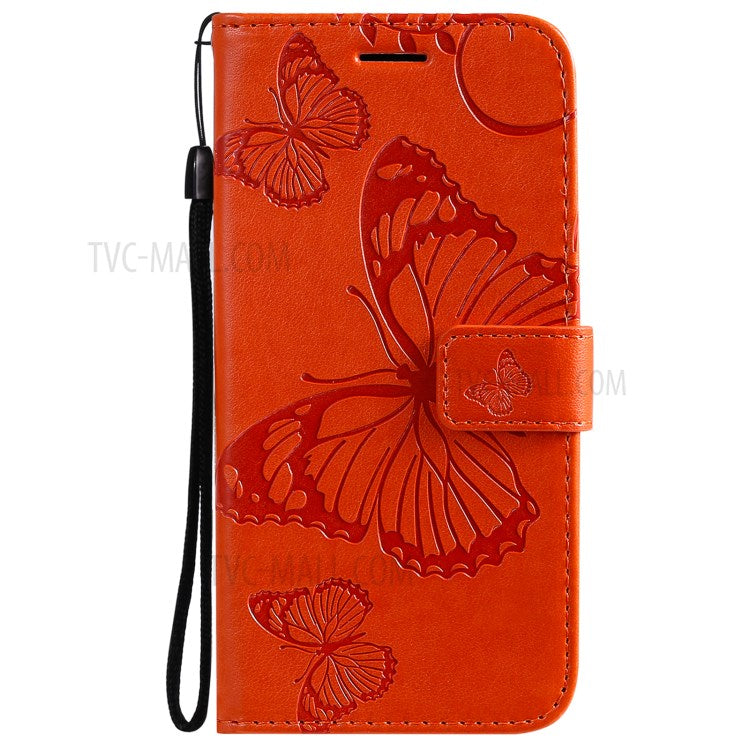 KT Imprinting Flower Series-2 Imprint Butterflies Pattern Wallet Stand Leather Phone Covering Case for Realme 8 / Realme 8 Pro 4G - Orange