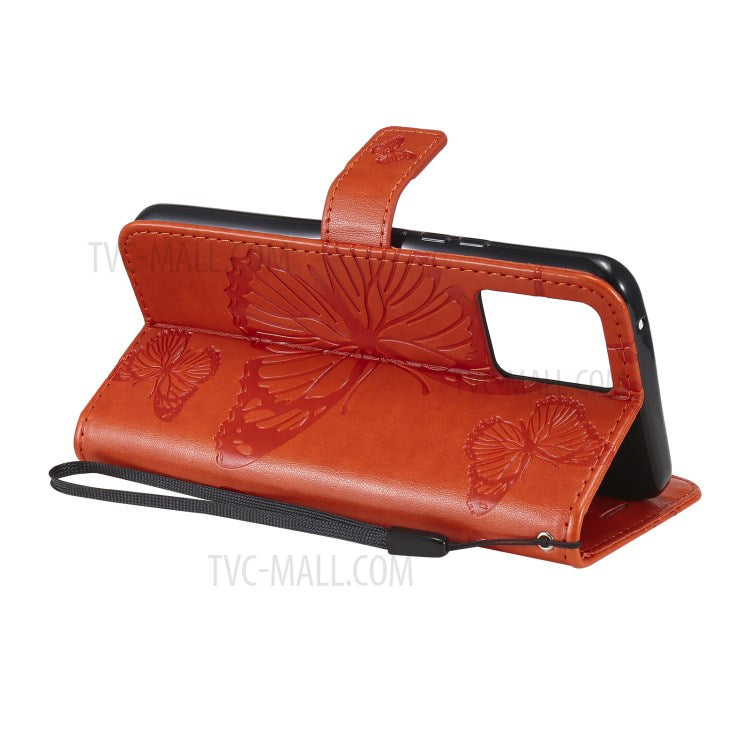 KT Imprinting Flower Series-2 Imprint Butterflies Pattern Wallet Stand Leather Phone Covering Case for Realme 8 / Realme 8 Pro 4G - Orange