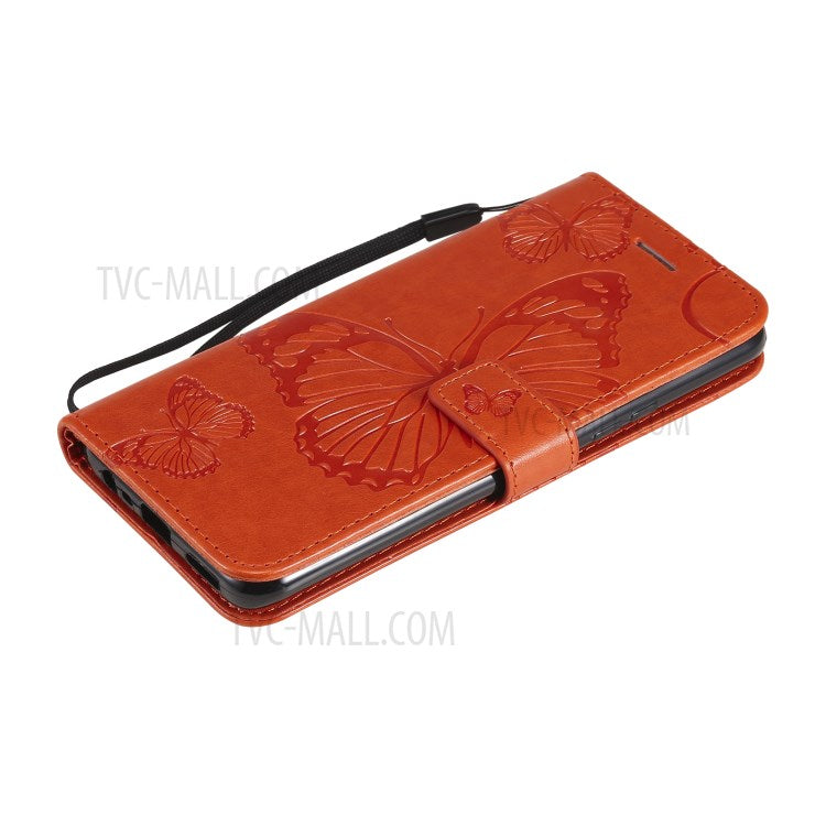 KT Imprinting Flower Series-2 Imprint Butterflies Pattern Wallet Stand Leather Phone Covering Case for Realme 8 / Realme 8 Pro 4G - Orange