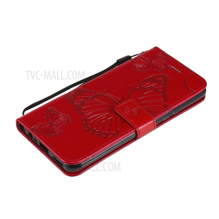KT Imprinting Flower Series-2 Imprint Butterflies Pattern Wallet Stand Leather Phone Covering Case for Realme 8 / Realme 8 Pro 4G - Red
