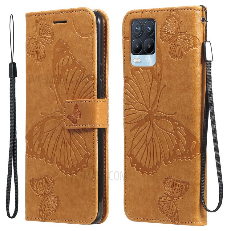 KT Imprinting Flower Series-2 Imprint Butterflies Pattern Wallet Stand Leather Phone Covering Case for Realme 8 / Realme 8 Pro 4G - Yellow