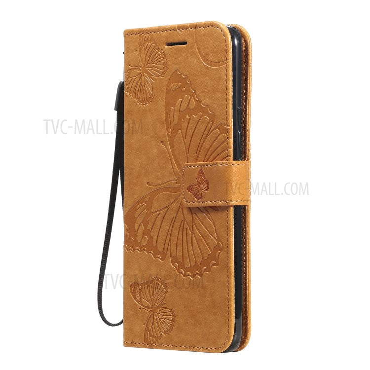 KT Imprinting Flower Series-2 Imprint Butterflies Pattern Wallet Stand Leather Phone Covering Case for Realme 8 / Realme 8 Pro 4G - Yellow