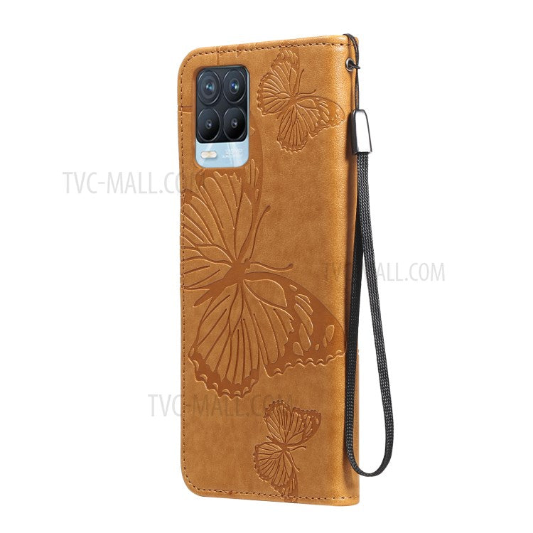 KT Imprinting Flower Series-2 Imprint Butterflies Pattern Wallet Stand Leather Phone Covering Case for Realme 8 / Realme 8 Pro 4G - Yellow