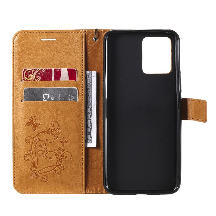 KT Imprinting Flower Series-2 Imprint Butterflies Pattern Wallet Stand Leather Phone Covering Case for Realme 8 / Realme 8 Pro 4G - Yellow