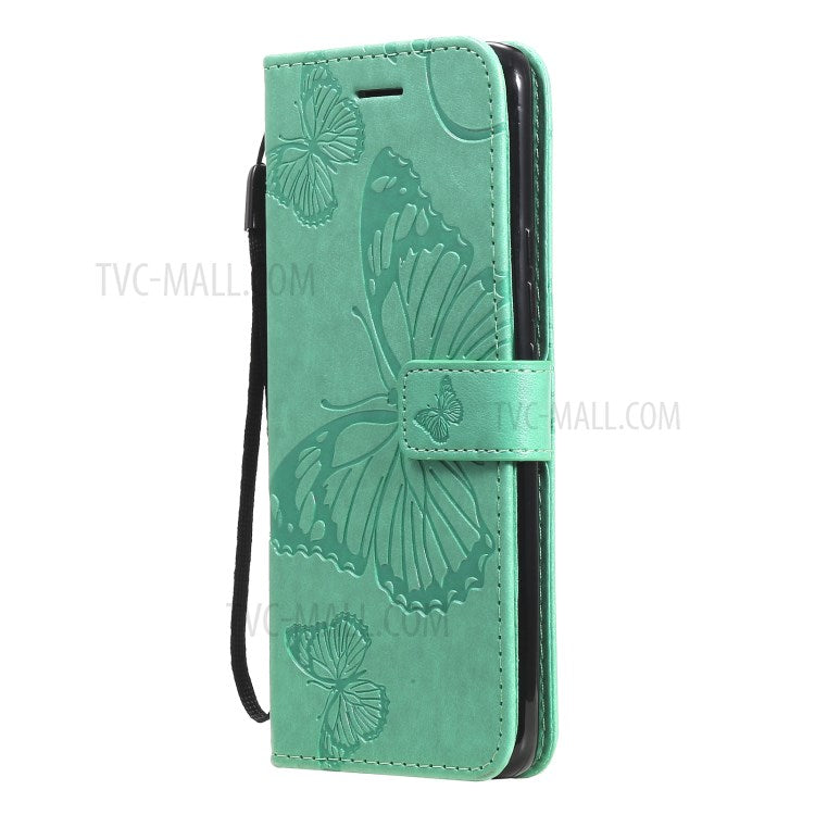 KT Imprinting Flower Series-2 Imprint Butterflies Pattern Wallet Stand Leather Phone Covering Case for Realme 8 / Realme 8 Pro 4G - Green