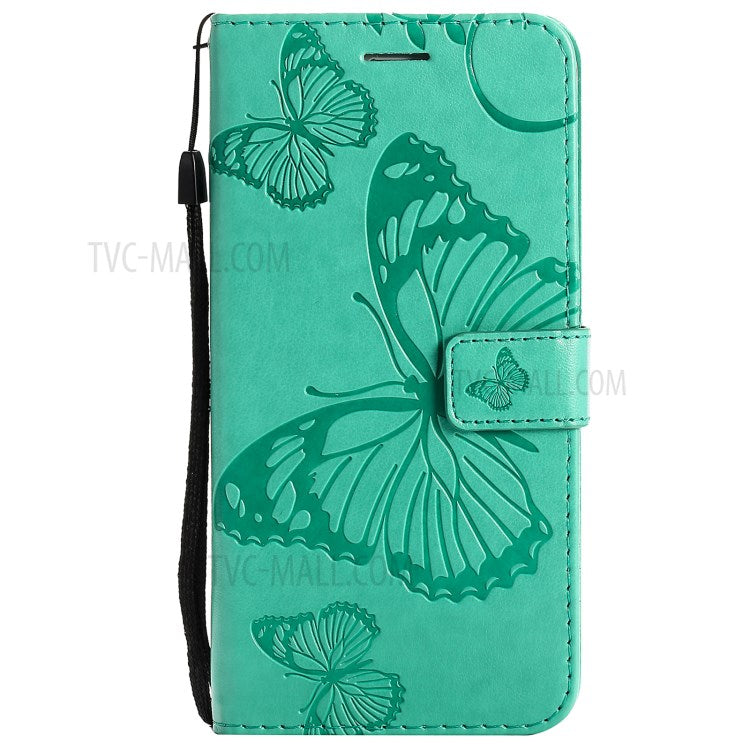 KT Imprinting Flower Series-2 Imprint Butterflies Pattern Wallet Stand Leather Phone Covering Case for Realme 8 / Realme 8 Pro 4G - Green