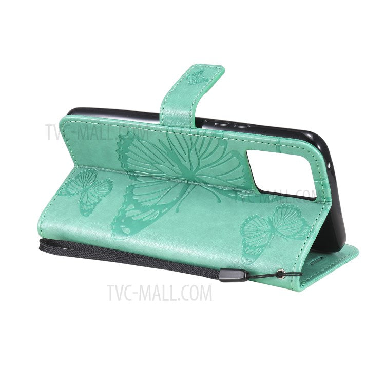 KT Imprinting Flower Series-2 Imprint Butterflies Pattern Wallet Stand Leather Phone Covering Case for Realme 8 / Realme 8 Pro 4G - Green