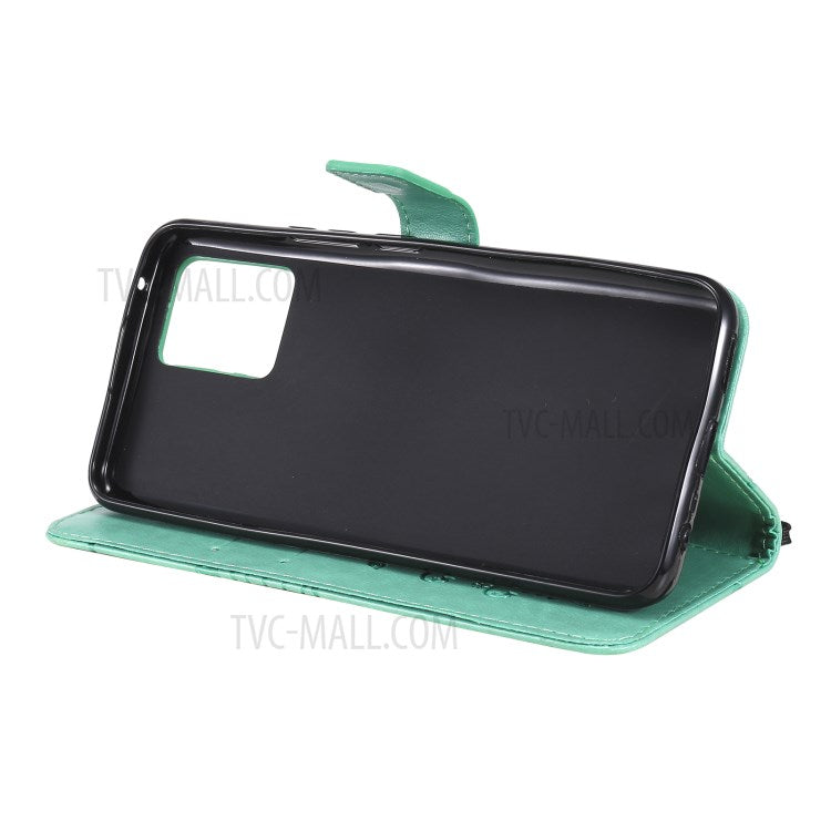 KT Imprinting Flower Series-2 Imprint Butterflies Pattern Wallet Stand Leather Phone Covering Case for Realme 8 / Realme 8 Pro 4G - Green