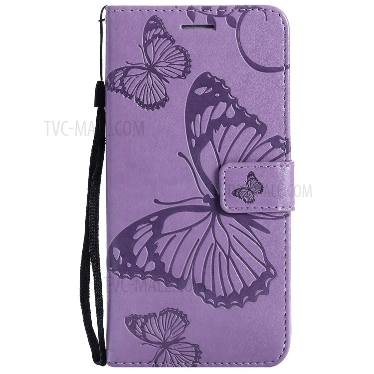 KT Imprinting Flower Series-2 Imprint Butterflies Pattern Wallet Stand Leather Phone Covering Case for Realme 8 / Realme 8 Pro 4G - Purple