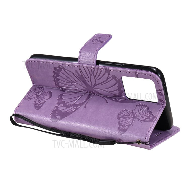 KT Imprinting Flower Series-2 Imprint Butterflies Pattern Wallet Stand Leather Phone Covering Case for Realme 8 / Realme 8 Pro 4G - Purple