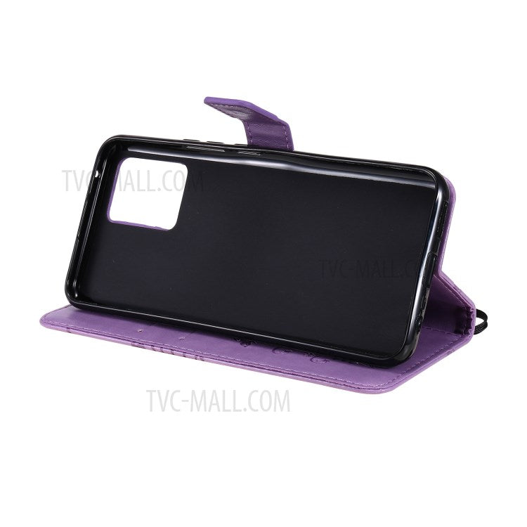 KT Imprinting Flower Series-2 Imprint Butterflies Pattern Wallet Stand Leather Phone Covering Case for Realme 8 / Realme 8 Pro 4G - Purple